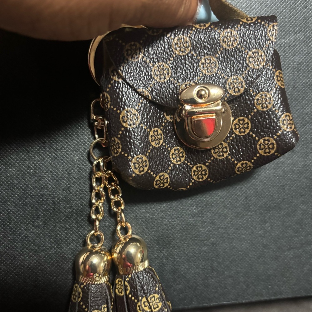 Brown and Gold Mini Bag -Key Chain/Bag clip with Tassels